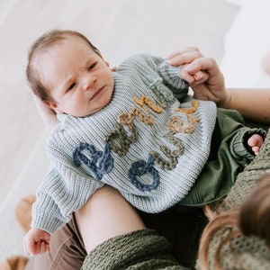 MIST (gray-blue) Name Personalized Embroidered Sweater