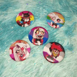 Hazbin Pride Badges - Cartoon Art Pins LGBTQ+ - Alastor, AngelDust, Charlie, Vaggie and Husk