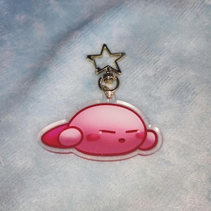 Sleepy Kirby Acrylic Keychain - Cute Cartoon Fanart Charm Keyring Gaming