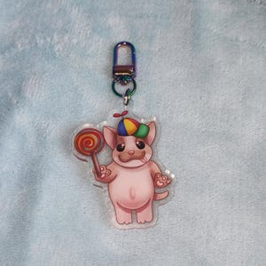 Pibble Puppy Acrylic Keychain - Cute Cartoon Dog with Lollipop Charm Meme Pitbull Pup