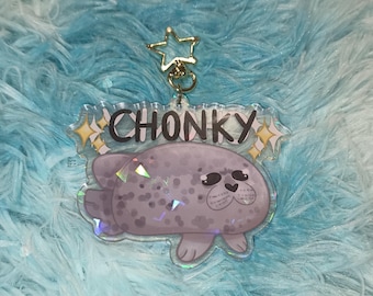 Chonky Seal Holographic Keychain - Charm Cute Cartoon Animal Art Keyring Shiny