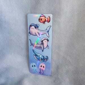 Sealife Holographic Art Bookmark - Sharks, Manta Ray, Jellyfish and Clown Fish Cute Cartoon Original Artwork