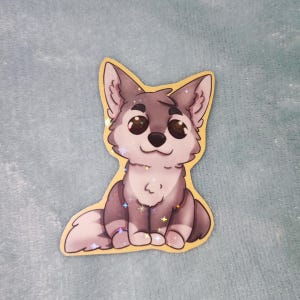 Wolf Holographic Art Sticker - Stars Sparkly Husky Dog Cute Cartoon Vinyl Decal