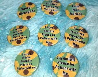 Disability Awareness Sunflower Badges - Invisible Disabilities Pin Sun flower lanyard Disabled - Please Be Patient With Me