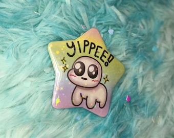 Yippee! Holographic Star Shaped Badge - Pin Button Cartoon Art Cute Autism Creature
