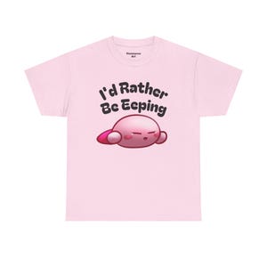 I'd Rather Be Eeping Cute Kirby T Shirt - Gamer Gift, Unisex Cotton Tee, Fun Shirt for Video Game Lovers, Pink Retro Top