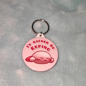Eepy Kirby Art Keyring - Cute Cartoon Sleepy Chibi Charm Gift Funny Meme Keychain