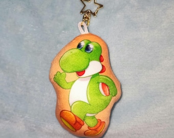 Yoshi Plushie Art Keychains - Mini Pillow Keyring Charm Cute Video Games Mario Chibi Plush