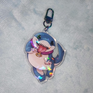 Jeff der Hai Holographische Schlüsselanhänger - Charm Niedlichen Cartoon Sealife Art Schlüsselanhänger Shiny Rivals