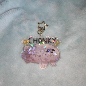 Chonky Seal Holographic Keychain - Charm Cute Cartoon Animal Art Keyring Shiny