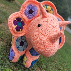 Crocheted Triceratops - MADE TO ORDER - dinosaur - stuffed animal - crochet custom - gift - plush