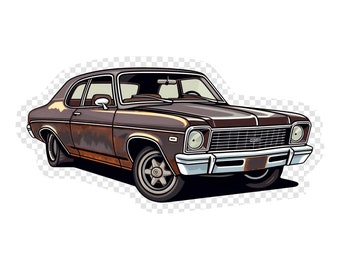Classic American Rusty Nova Transparent PNG Clipart for Sticker Design Asset