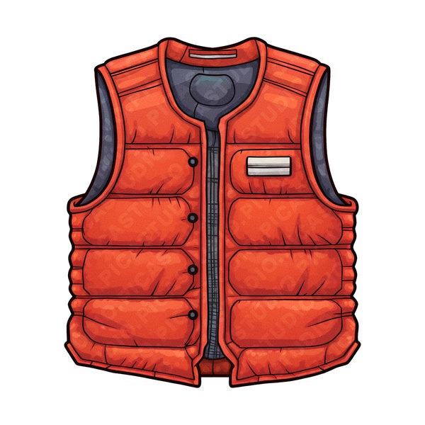 Red Puffer Vest Transparent PNG Clipart for Sticker Design Asset