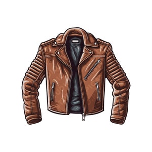 Brown Biker Jacket Transparent PNG Clipart for Sticker Design Asset