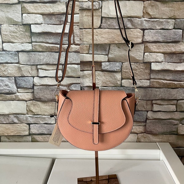 Peach pink genuine leather shoulder bag made in Italy.