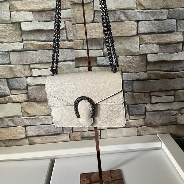 Genuine leather bag in cream color "HORSESHOE" made in Italy