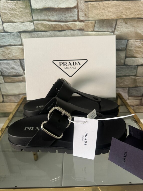 Prada IT 40 Flip flop Sandals in Black Etsy UK