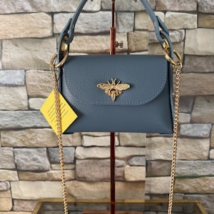 Sac bandoulière couleur aviation femme/fille en cuir véritable « Petite Abeille » Fabriqué en Italie
