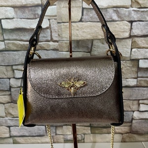 Bronze color shoulder bag for women/girls real leather "Piccola Ape" Made in Italy