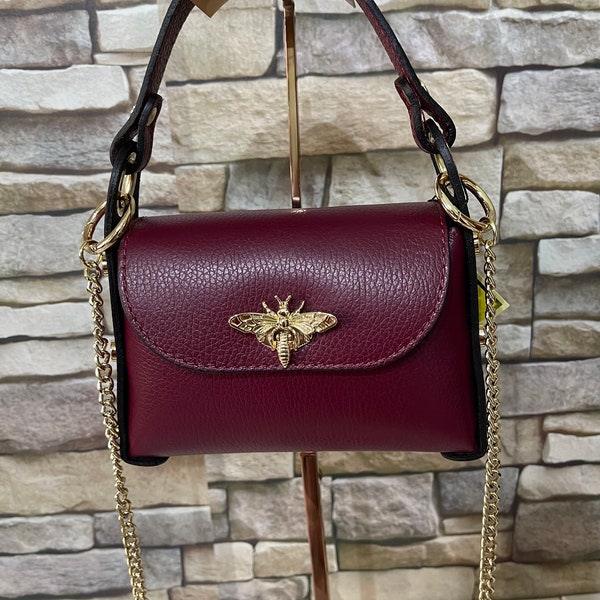 Plum colored shoulder bag for women/girls genuine leather/genuine leather "Piccola Ape" Made in Italy