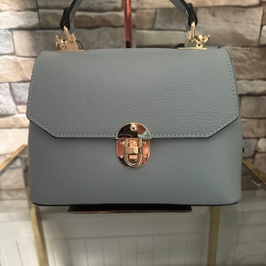 Sac pour femme en cuir véritable, couleur bleu clair, fabriqué en Italie