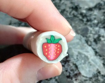 Strawberry polymer clay cane, polymer clay canes, raw clay caner clay canes