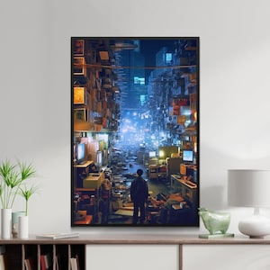 Cyberpunk Wall Art Digital Download | Neon Cityscape Poster | Futuristic Sci-Fi Print | Dystopian Decor | Blade Runner Style | Game Room Art