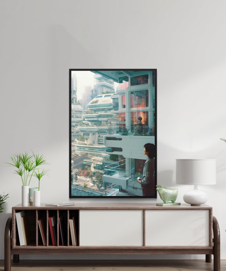 Cyberpunk Cityscape Wall Art Scifi Wall Poster for Scifi Fan Living