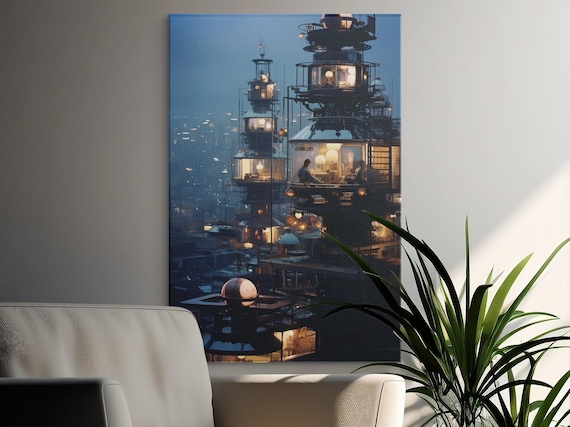 Cyberpunk Wall Art Digital Download | Cityscape Poster | Futuristic Architecture Print | Sci-Fi Gamer Room Decor | Blade Runner Style