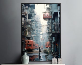 Cyberpunk Digital Wall Art| Dystopian Cityscape, Sci-Fi Printable Poster, Colorful Art For Industrial Home Decor, Downloadable File