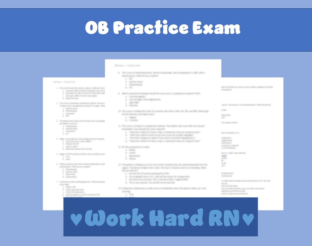 Family Nursing I/OB Practice Test Exam 1 Etsy