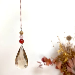 Tinted Crystal Drop Suncatcher - Carnelian, Rose Quartz and Tiger&#39;s Eye - Sun Catcher - Mobile Light Sensor - Light Catcher