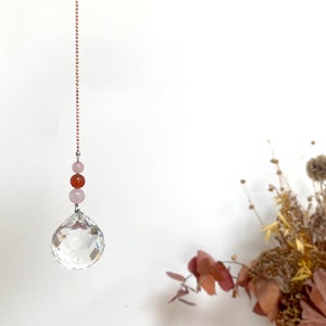Crystal Ball Suncatcher - Rose Quartz and Carnelian - Sun Catcher - Mobile Light Sensor - Light Catcher
