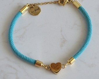 Segeltau Armband mit Herz Charm in gold| Schnur Seil Kordel Armband mit Herz Anhänger