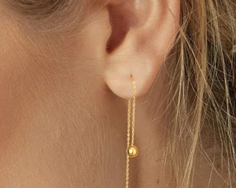 Long threader earrings with delicate stainless steel ball