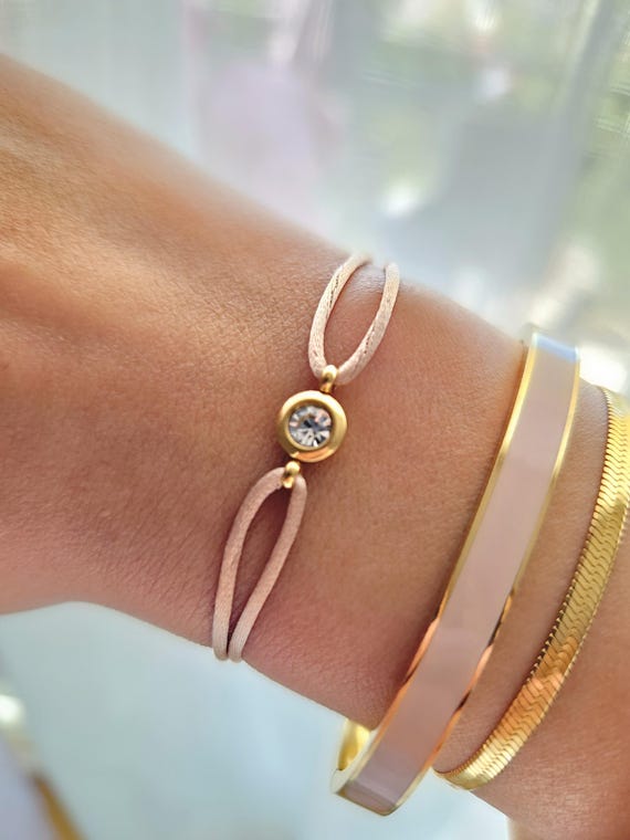 Joy Drop Armband – Schiebeknoten Armband verstellbares Seidenarmband – Zirkonia Satin Armband Gold oder Silber – Geschenkidee für Frauen