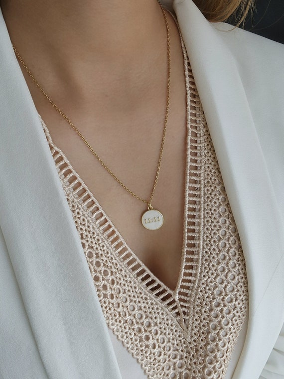 1111 Golden angel number 11:11 necklace adjustable Angel number pendant  pink and white Lucky number Christmas gift for women