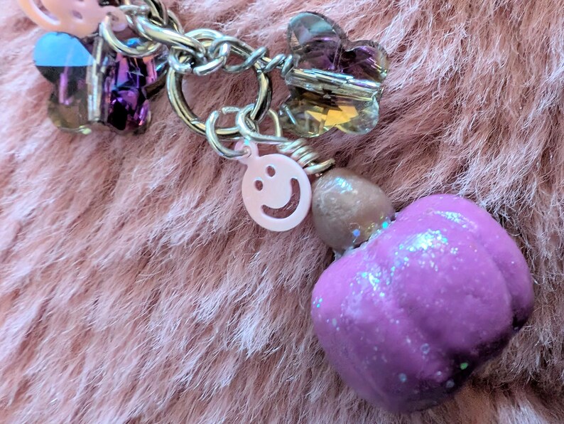 Hand Crafted Polymer Clay Pumpkin Bag Charm Cutesy Halloween Keychain