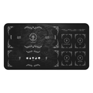 MTG LOTR Spielmatte mit Zones, Kartenspielmatte, Magic The Gathering & Der Herr der Ringe Spielmatte - 12 "x 22" - Karte Mittelerde - Schwarz