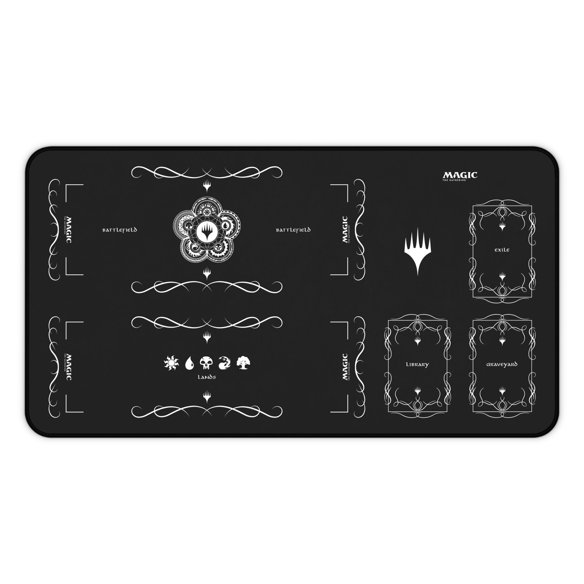 MTG Black Commander Playmat With Zones, TCG Playmat, Card Playmat