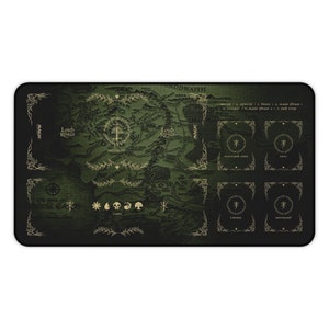 MTG LOTR Kleine Spielmatte mit Zones, Kartenspielmatte, Magic The Gathering & Der Herr der Ringe Spielmatte - 12 "x 22" - Karte Mittelerde - Grün