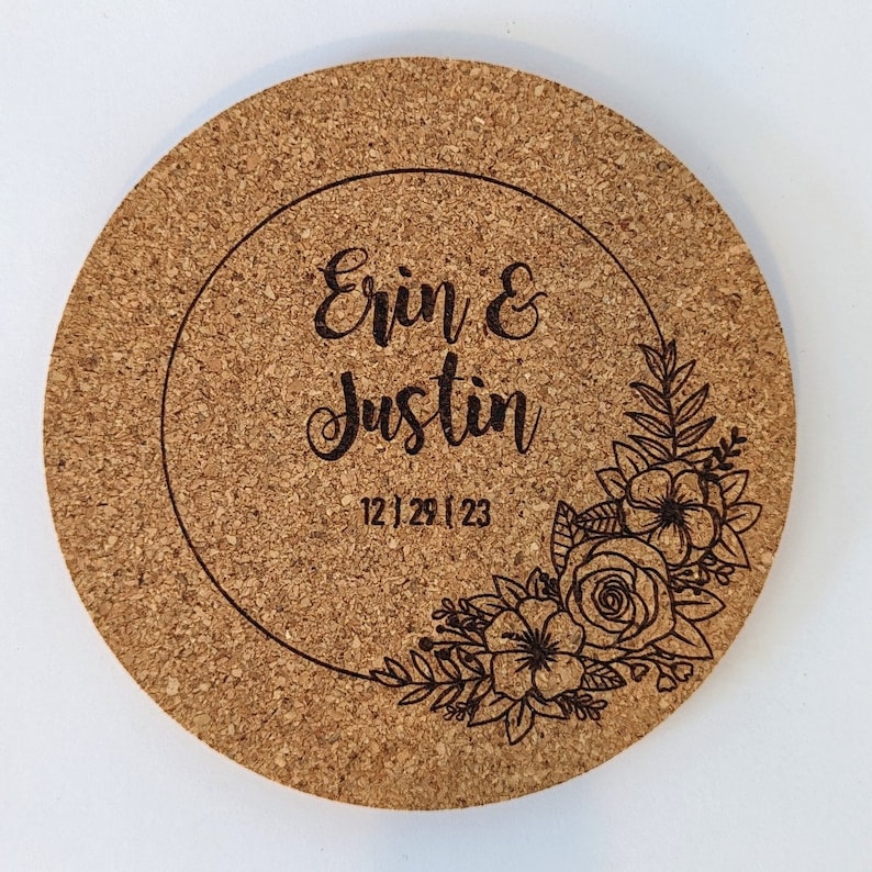 Custom Engraved Cork Coasters SET OF 5 Etsy