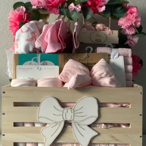 Caixa de presente para chá de bebê infantil BOW com balanço, armário personalizado para chá de bebê, cesta de presente para chá de bebê, caixa de madeira para bebê, guarda-roupa, cesta de presente