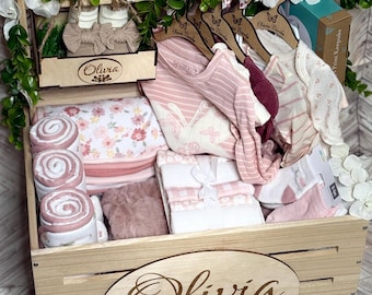 Infant Baby Shower Crate Gift with Swing Custom Baby Crate Closet Baby Shower Gift Basket Baby Box Wooden Crate Wardrobe Gift Basket