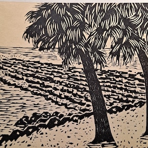 Masao Eto - Vintage Midcentury Japanese Woodblock Style Print - Nichinan Coast