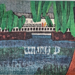 Kazuo Takada - Vintage Midcentury Japanese Woodblock Style Print - Yanagawa