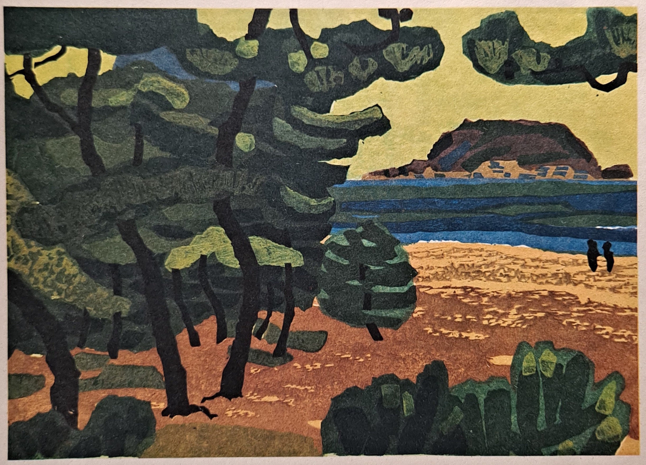 Kiyoshi Kawamura - Vintage Midcentury Japanese Woodblock Print - Pines of Niji-no-Matsubara