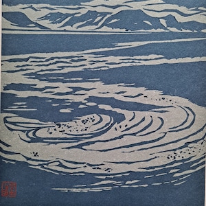Tomisaburo Hasegawa - Vintage Midcentury Japanese Woodblock Style Print - The Roaring Water of Naruto