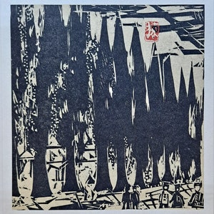 Shiko Munakata - Vintage Midcentury Japanese Woodblock Style Print - The Row of Poplars Kokkaido University