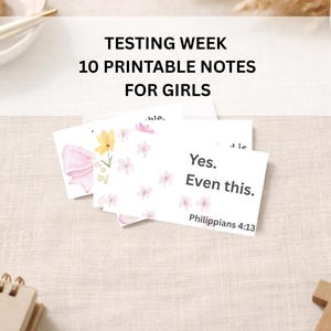 以下が含まれることがあります： 花柄やインスピレーションを与えるデザインの、女の子向けの印刷可能なノートの束。 ノートのサイズは5.08cm x 8.89cmで、「Yes. Even this.」や「Philippians 4:13」などのテキストが特徴です。 タイトルは「Testing Week 10 Printable Notes For Girls」です。